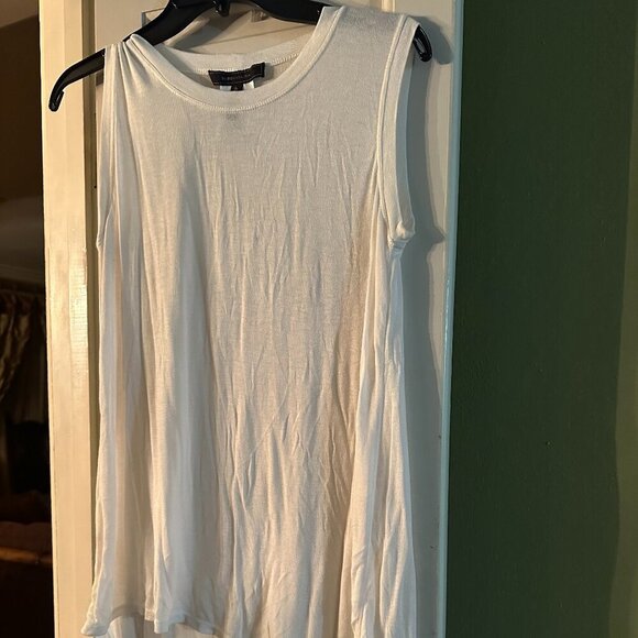 Dipped Hem Sheer White Tee - Picture 1 of 4